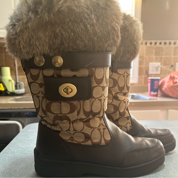 Coach Brown and Tan Signature Boots - Picture 1 of 3